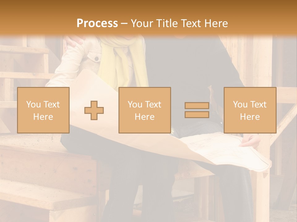 Happy Couple Going Over The Blue Prints Of Their New Home Still Under Construction. PowerPoint Template