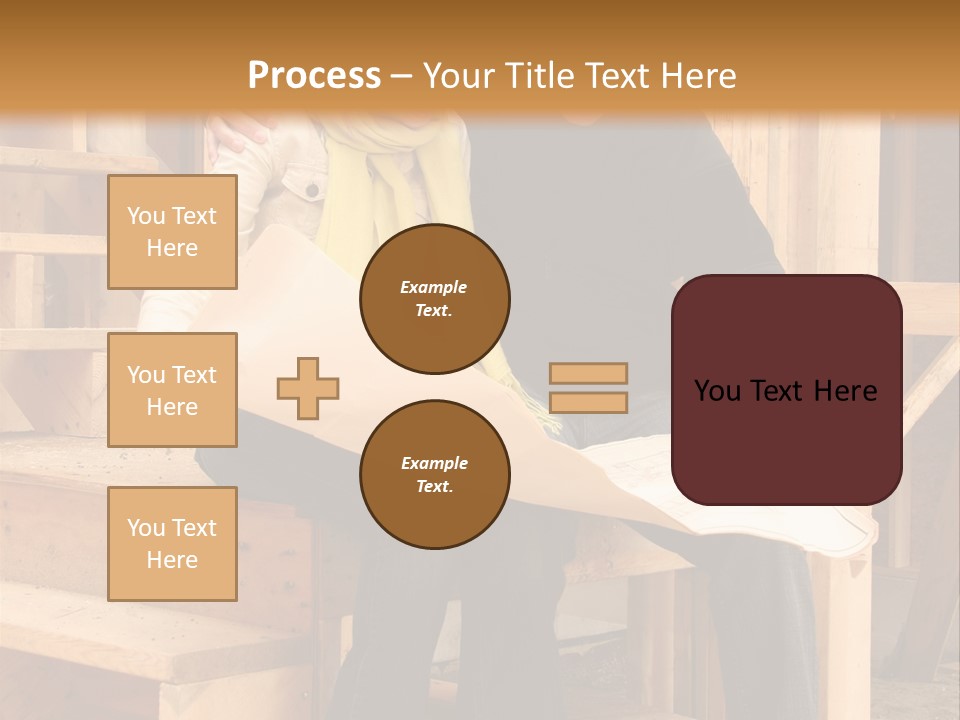 Happy Couple Going Over The Blue Prints Of Their New Home Still Under Construction. PowerPoint Template