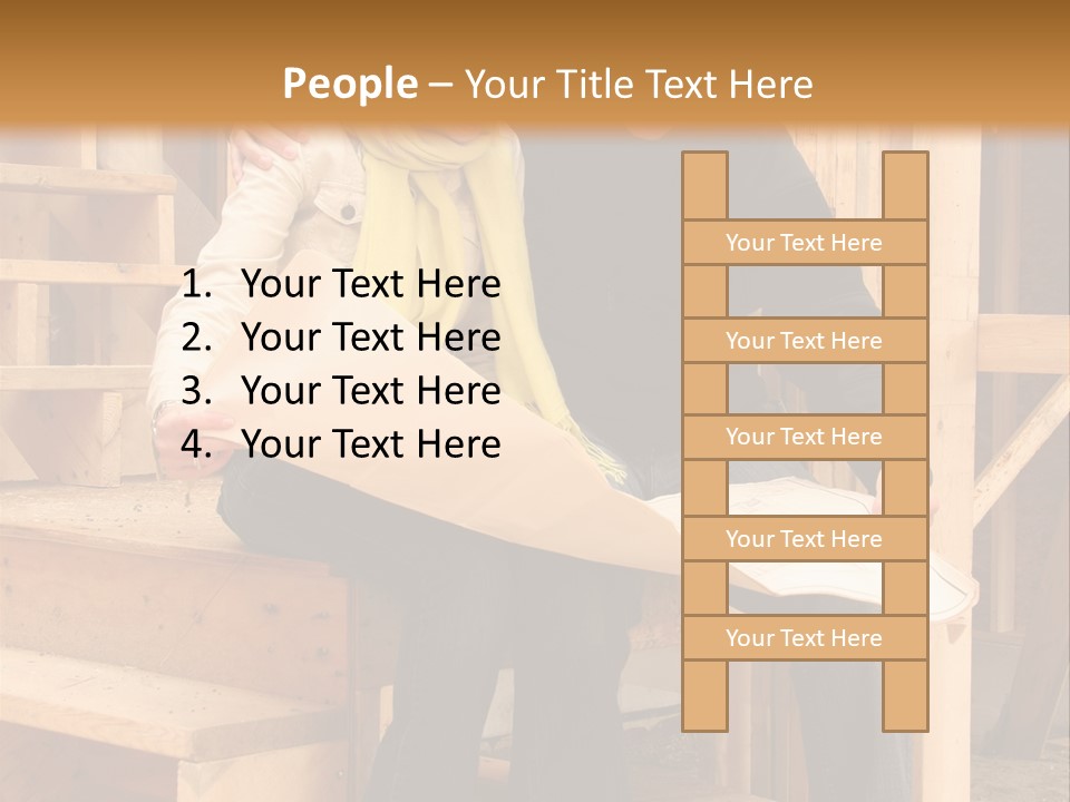 Happy Couple Going Over The Blue Prints Of Their New Home Still Under Construction. PowerPoint Template