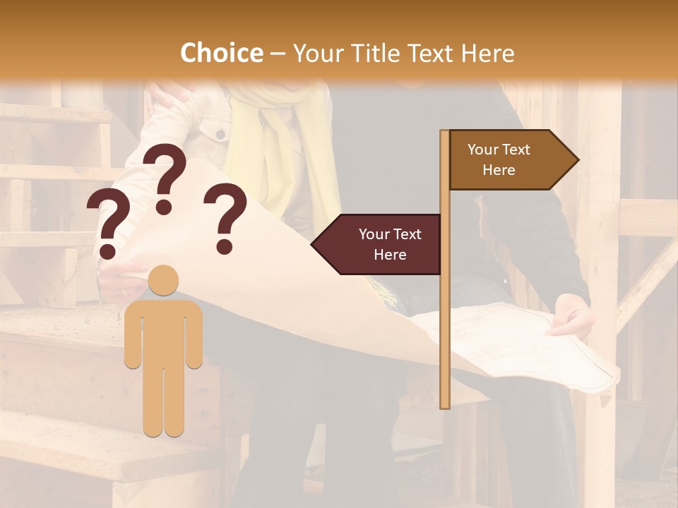 Happy Couple Going Over The Blue Prints Of Their New Home Still Under Construction. PowerPoint Template