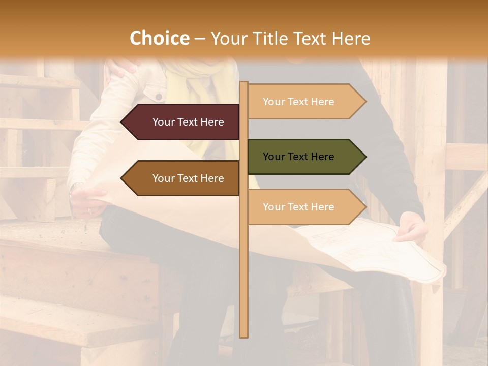 Happy Couple Going Over The Blue Prints Of Their New Home Still Under Construction. PowerPoint Template