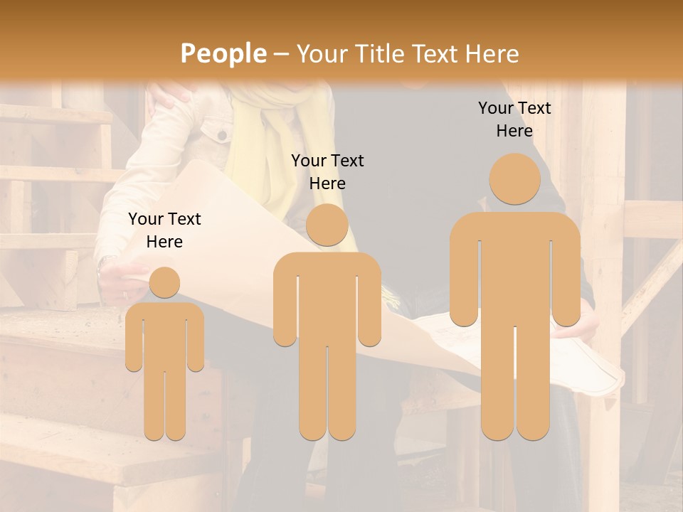 Happy Couple Going Over The Blue Prints Of Their New Home Still Under Construction. PowerPoint Template