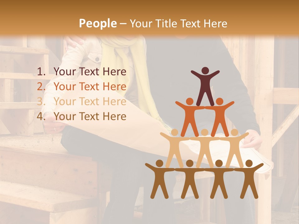 Happy Couple Going Over The Blue Prints Of Their New Home Still Under Construction. PowerPoint Template