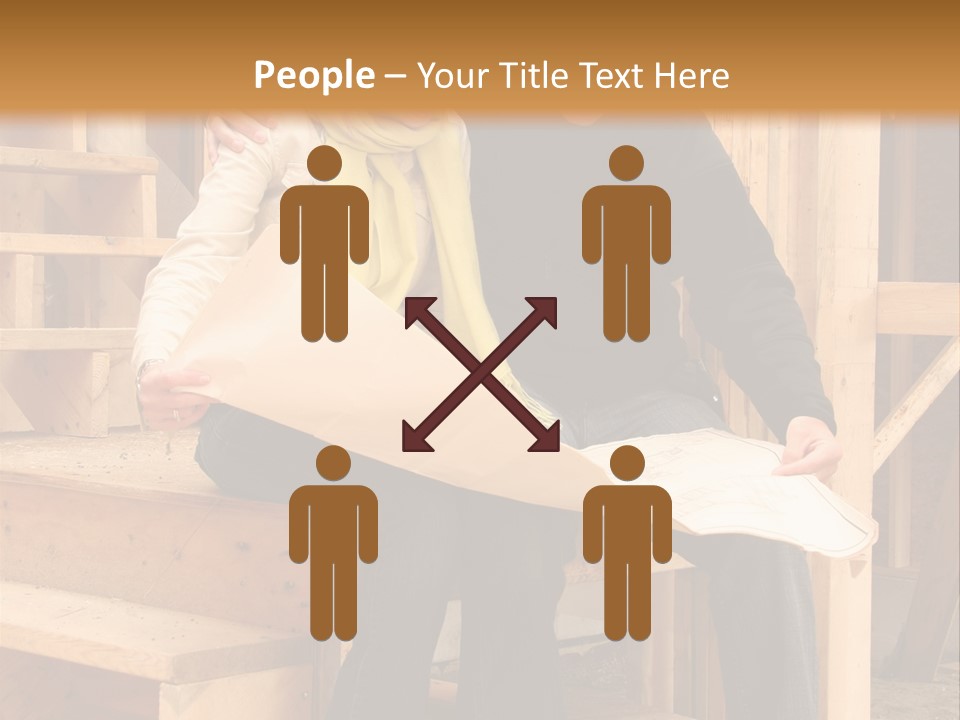 Happy Couple Going Over The Blue Prints Of Their New Home Still Under Construction. PowerPoint Template