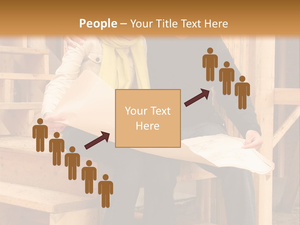 Happy Couple Going Over The Blue Prints Of Their New Home Still Under Construction. PowerPoint Template