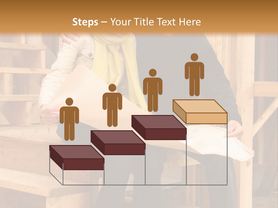 Happy Couple Going Over The Blue Prints Of Their New Home Still Under Construction. PowerPoint Template