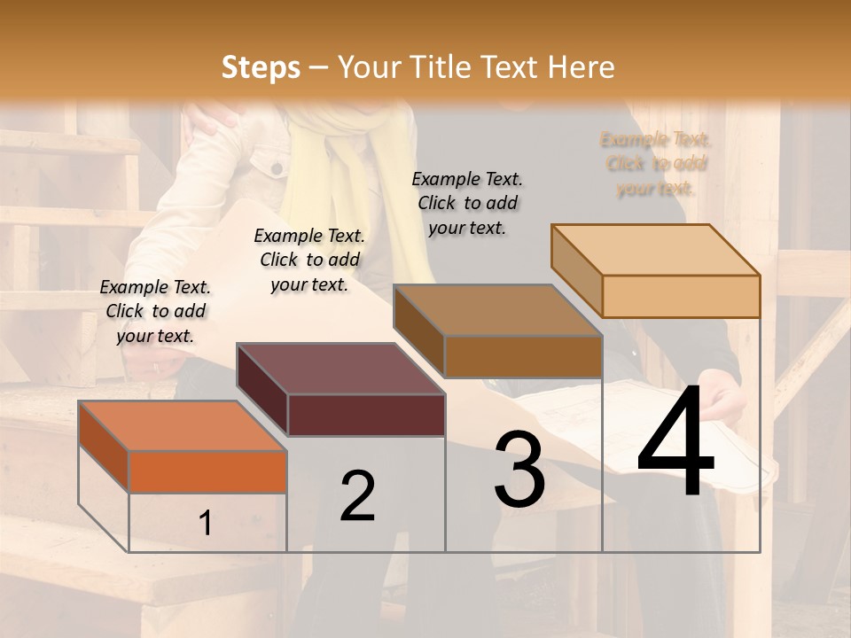 Happy Couple Going Over The Blue Prints Of Their New Home Still Under Construction. PowerPoint Template