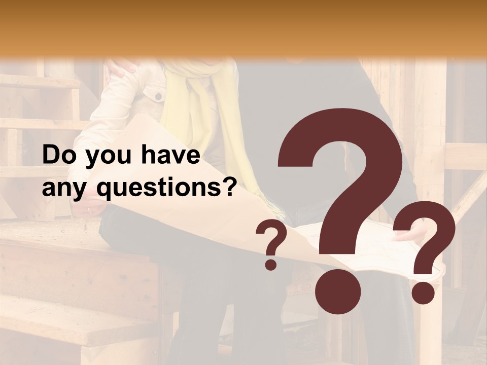 Happy Couple Going Over The Blue Prints Of Their New Home Still Under Construction. PowerPoint Template