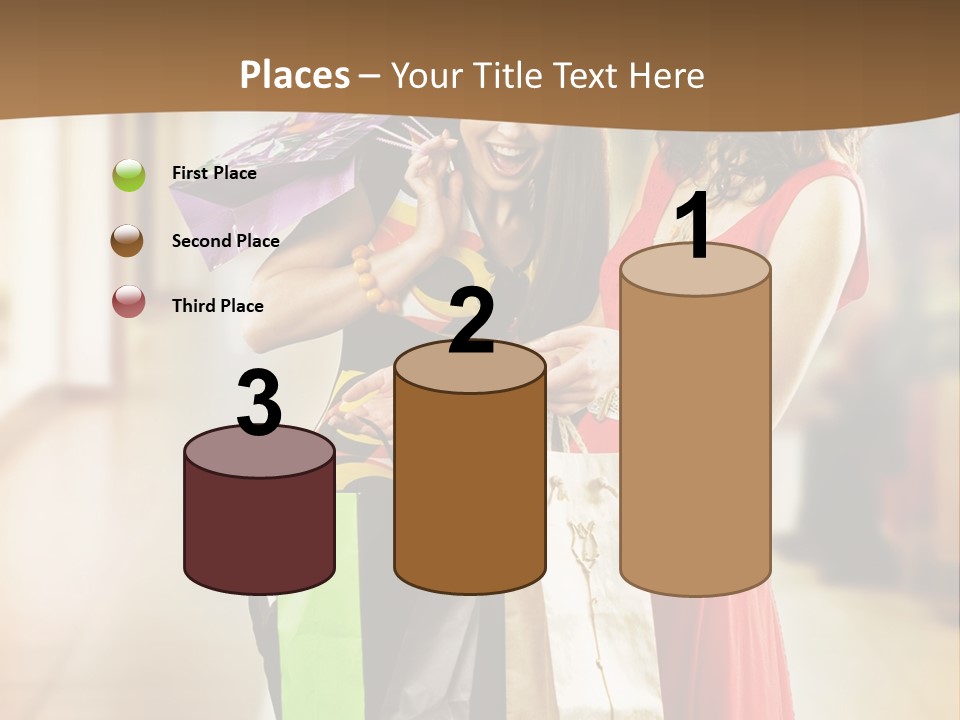 Two Beautiful Young Women In A Shopping Center Checking Bags PowerPoint Template