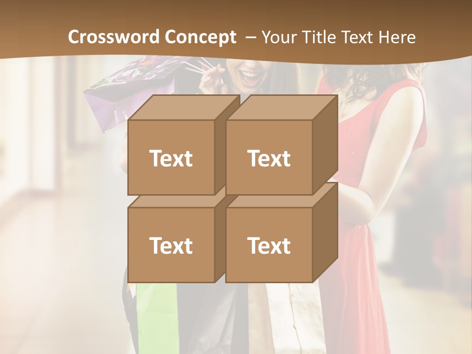 Two Beautiful Young Women In A Shopping Center Checking Bags PowerPoint Template
