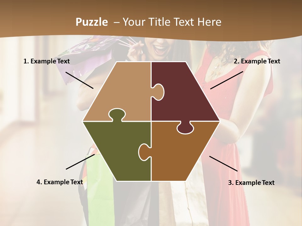 Two Beautiful Young Women In A Shopping Center Checking Bags PowerPoint Template