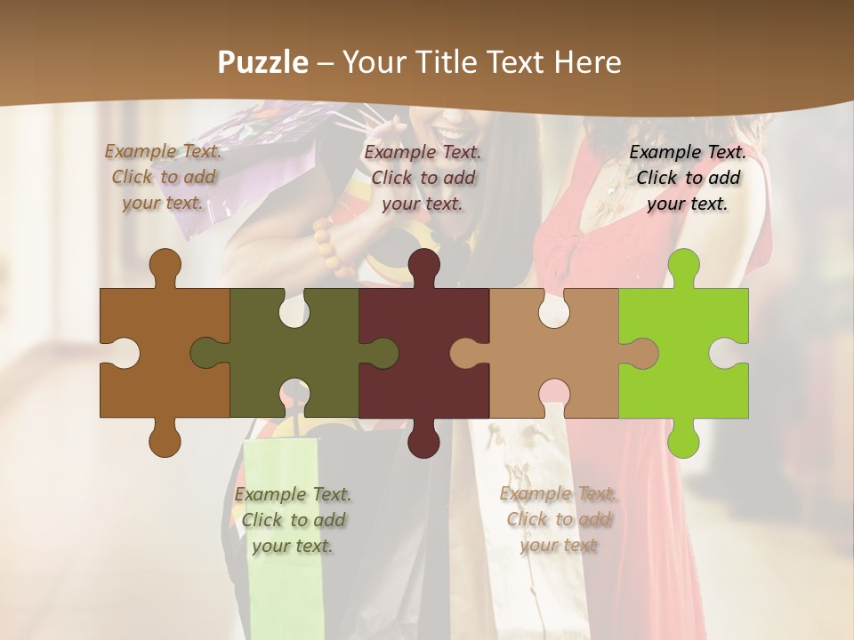 Two Beautiful Young Women In A Shopping Center Checking Bags PowerPoint Template