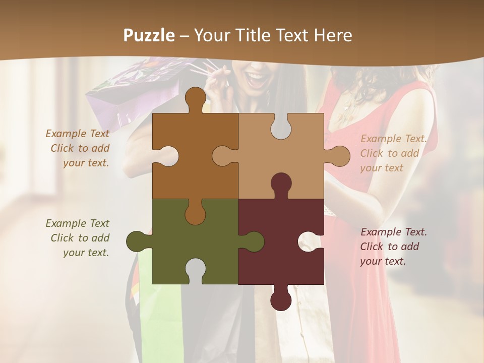 Two Beautiful Young Women In A Shopping Center Checking Bags PowerPoint Template