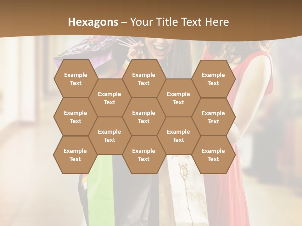 Two Beautiful Young Women In A Shopping Center Checking Bags PowerPoint Template