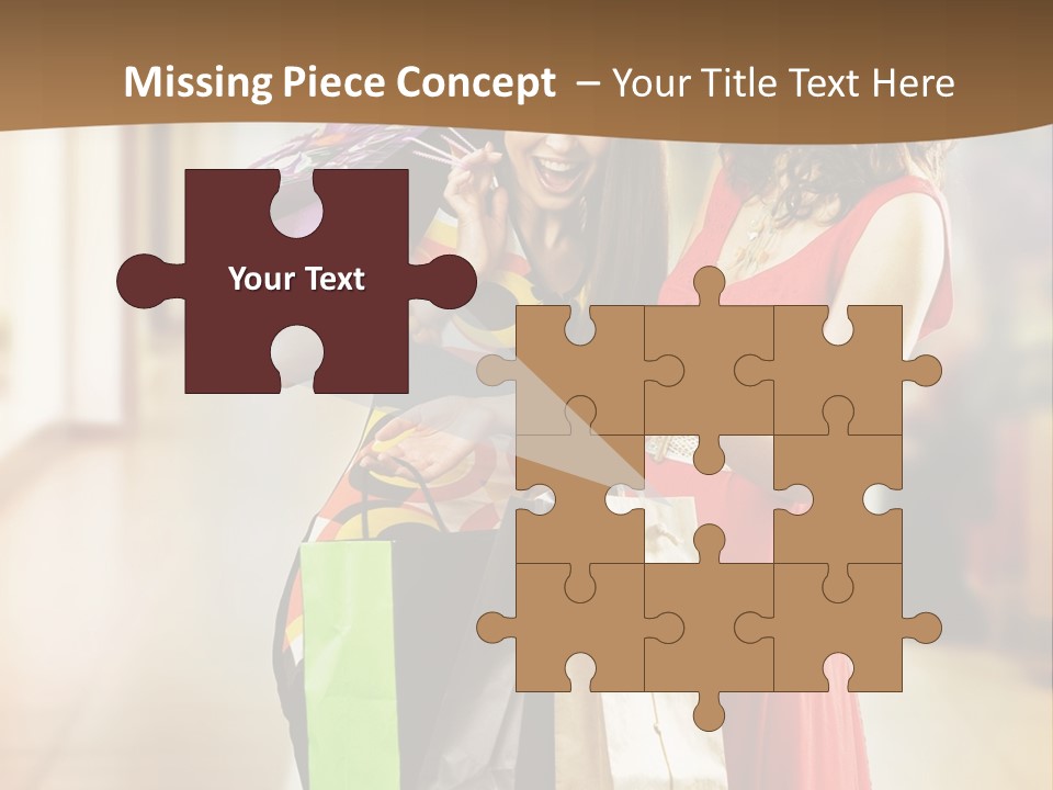 Two Beautiful Young Women In A Shopping Center Checking Bags PowerPoint Template