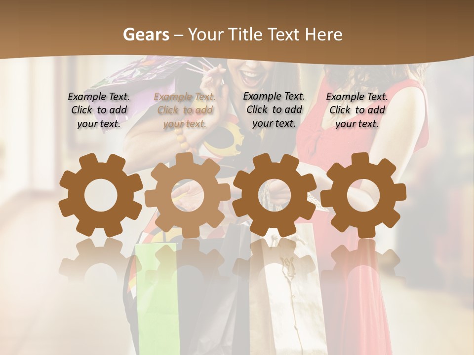 Two Beautiful Young Women In A Shopping Center Checking Bags PowerPoint Template