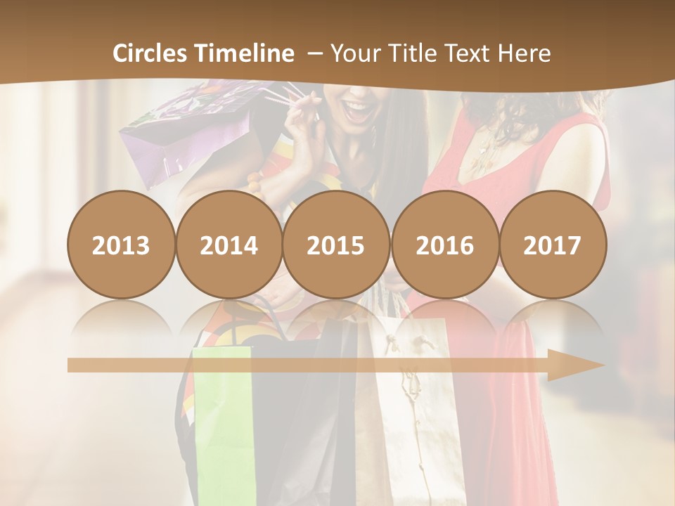 Two Beautiful Young Women In A Shopping Center Checking Bags PowerPoint Template