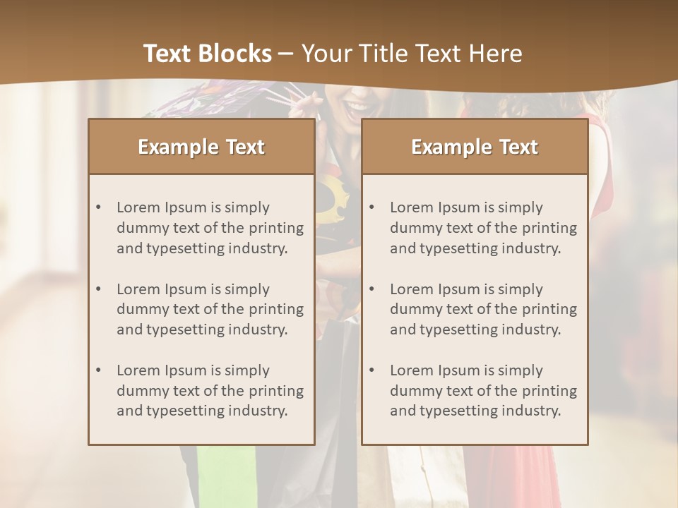 Two Beautiful Young Women In A Shopping Center Checking Bags PowerPoint Template