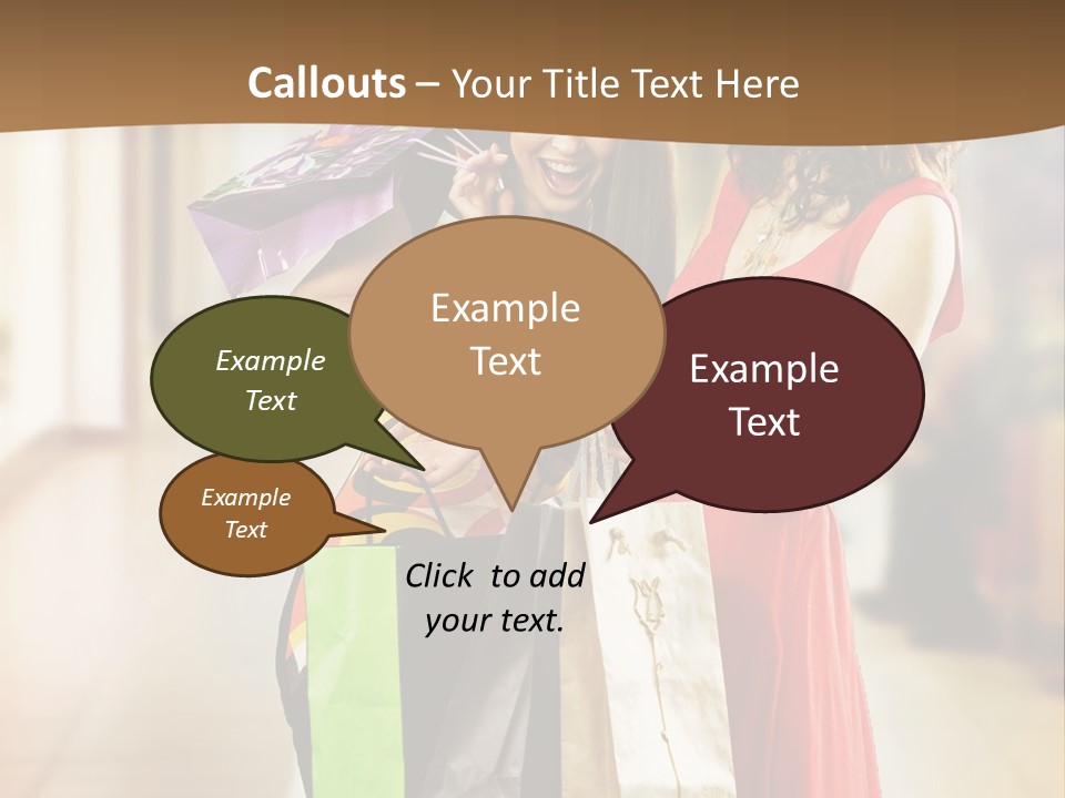 Two Beautiful Young Women In A Shopping Center Checking Bags PowerPoint Template