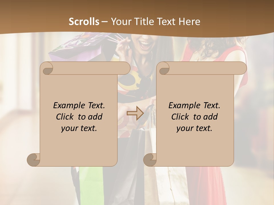 Two Beautiful Young Women In A Shopping Center Checking Bags PowerPoint Template