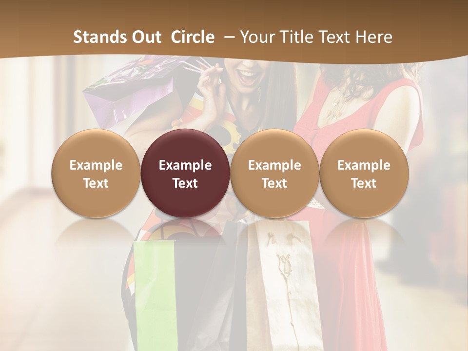 Two Beautiful Young Women In A Shopping Center Checking Bags PowerPoint Template