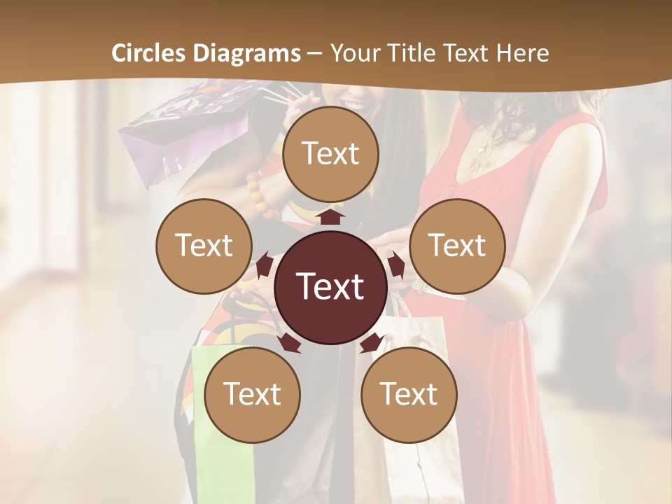 Two Beautiful Young Women In A Shopping Center Checking Bags PowerPoint Template