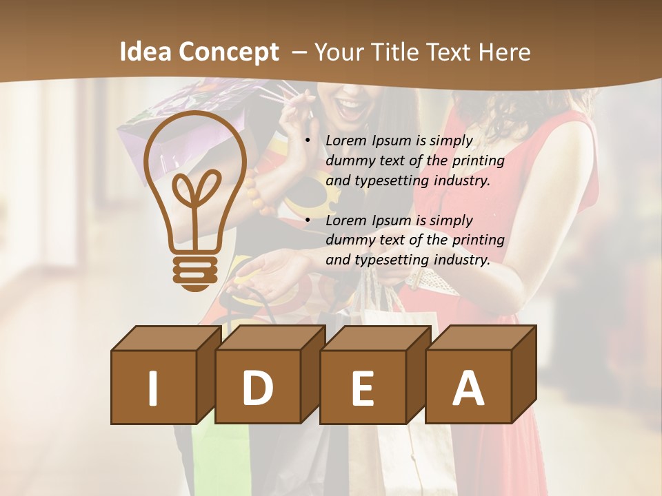 Two Beautiful Young Women In A Shopping Center Checking Bags PowerPoint Template