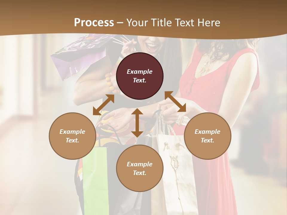 Two Beautiful Young Women In A Shopping Center Checking Bags PowerPoint Template