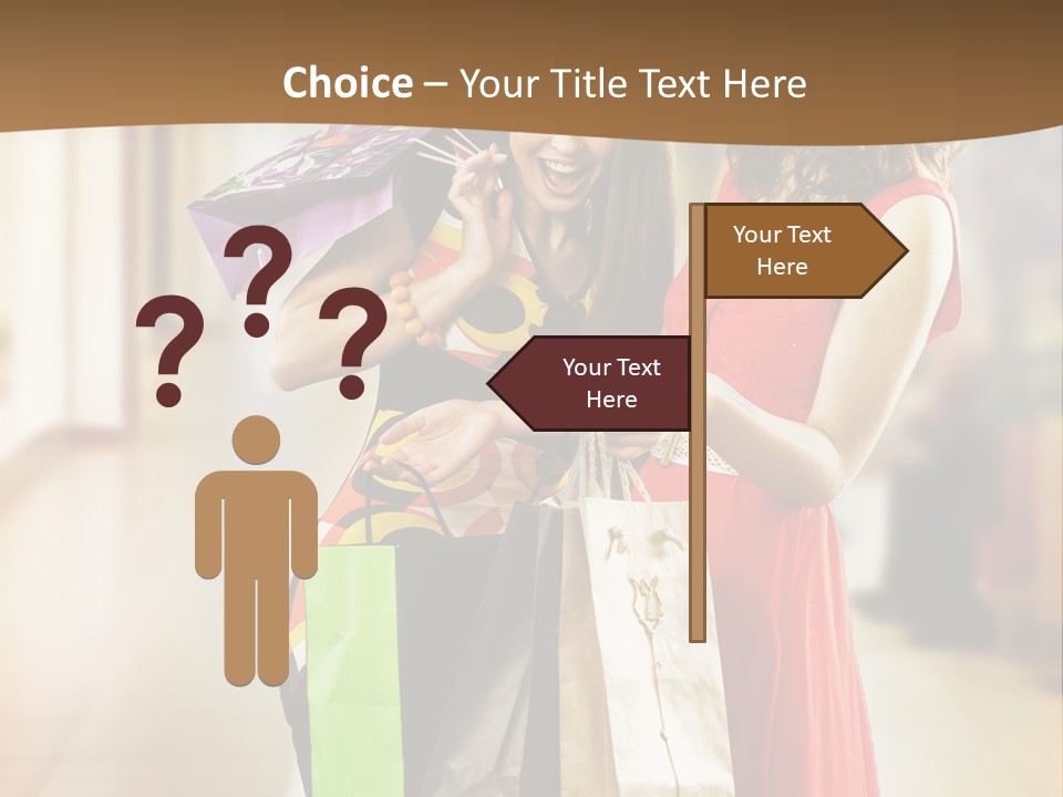 Two Beautiful Young Women In A Shopping Center Checking Bags PowerPoint Template