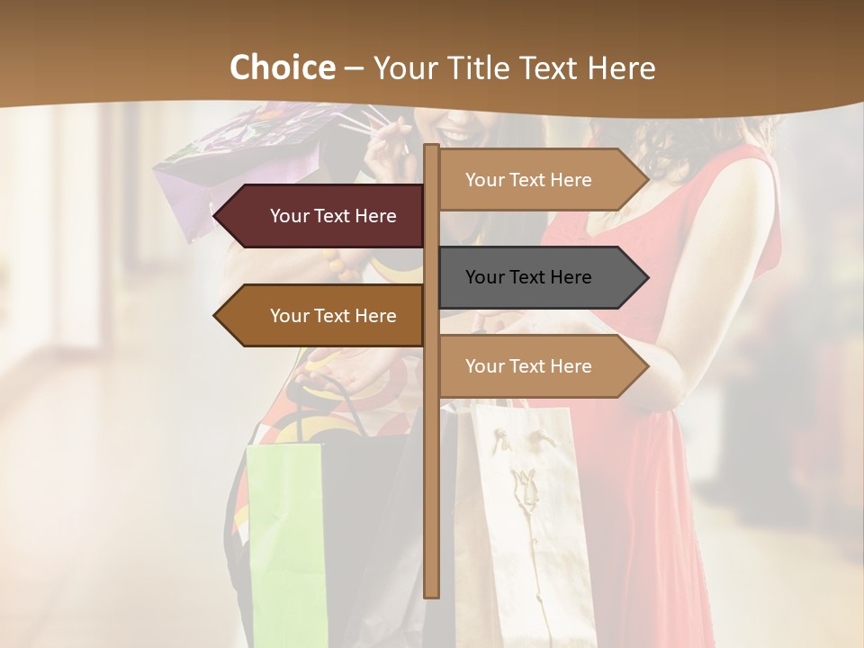 Two Beautiful Young Women In A Shopping Center Checking Bags PowerPoint Template