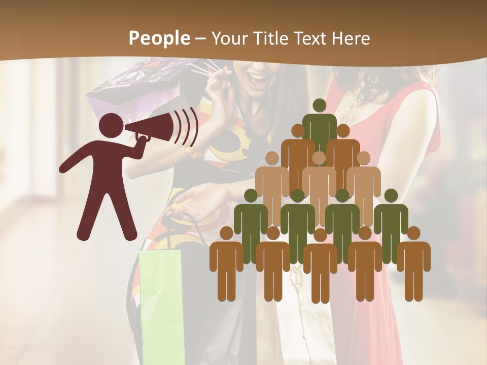 Two Beautiful Young Women In A Shopping Center Checking Bags PowerPoint Template