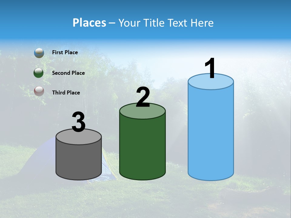 Tourist Tent In The Green Fores, Blue Sky And Sun PowerPoint Template