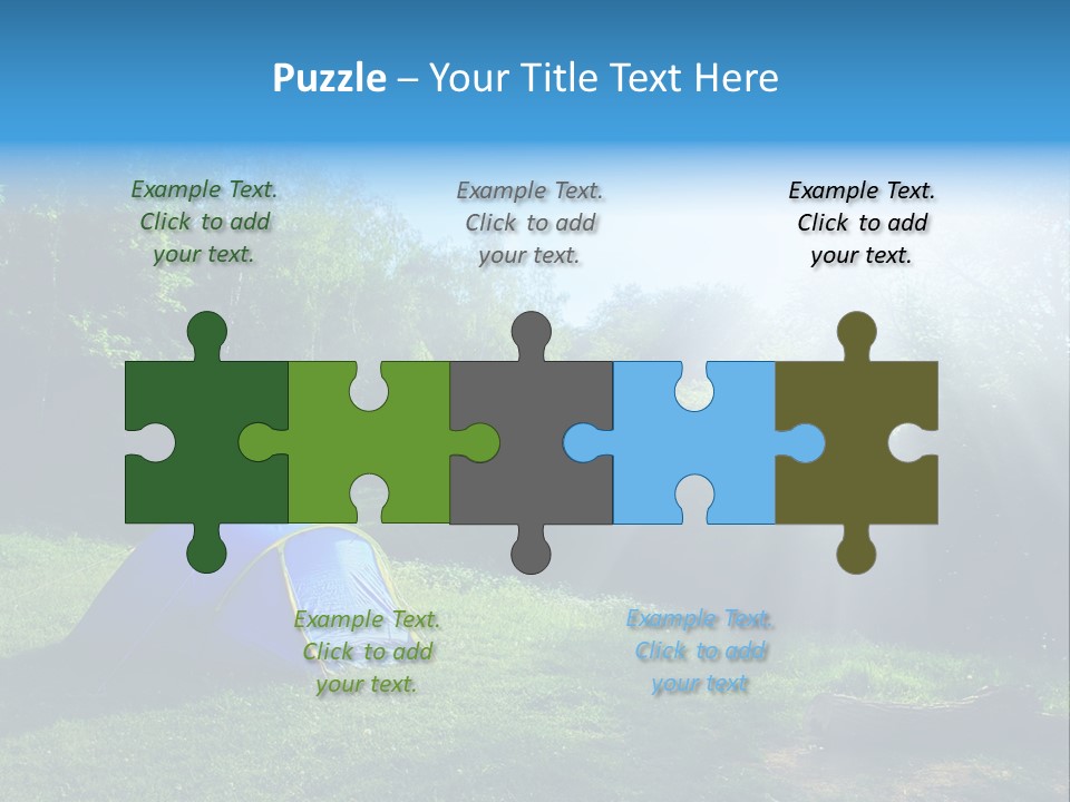 Tourist Tent In The Green Fores, Blue Sky And Sun PowerPoint Template