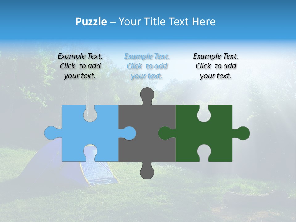 Tourist Tent In The Green Fores, Blue Sky And Sun PowerPoint Template