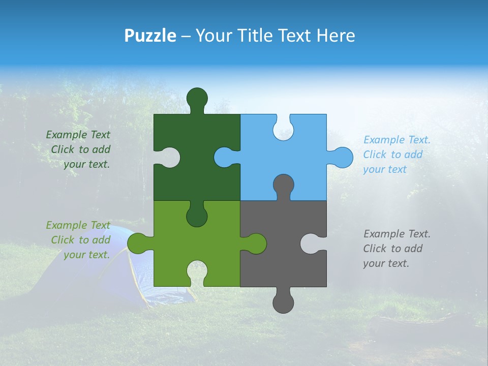 Tourist Tent In The Green Fores, Blue Sky And Sun PowerPoint Template