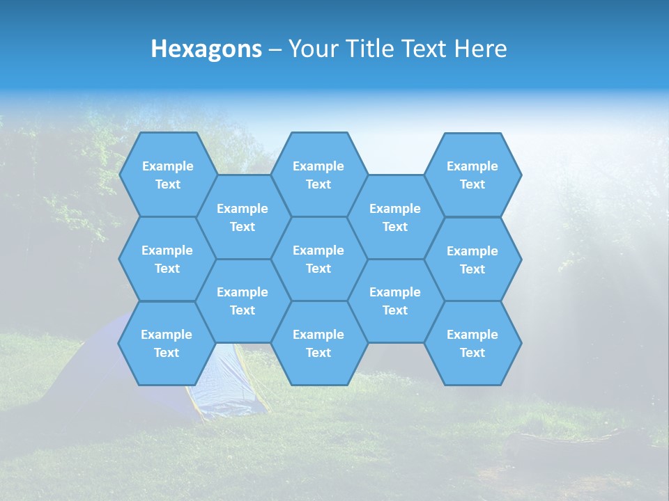 Tourist Tent In The Green Fores, Blue Sky And Sun PowerPoint Template