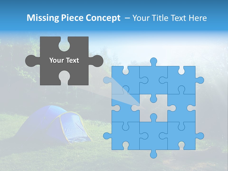 Tourist Tent In The Green Fores, Blue Sky And Sun PowerPoint Template