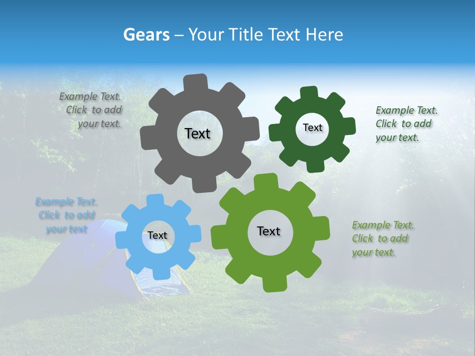 Tourist Tent In The Green Fores, Blue Sky And Sun PowerPoint Template