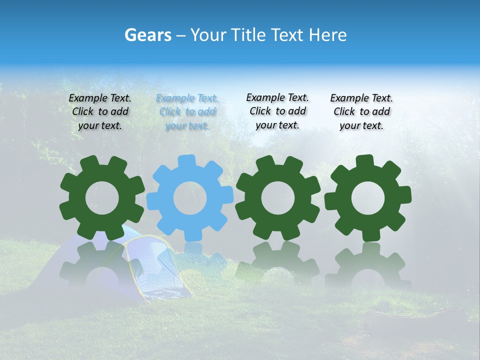 Tourist Tent In The Green Fores, Blue Sky And Sun PowerPoint Template