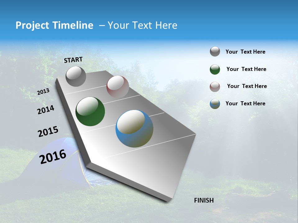 Tourist Tent In The Green Fores, Blue Sky And Sun PowerPoint Template