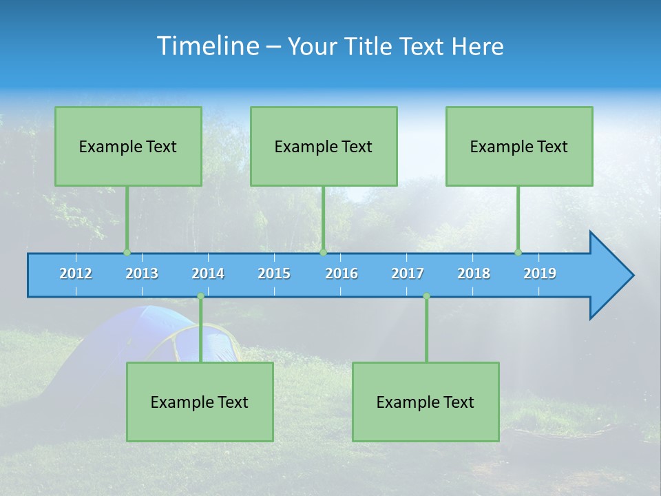 Tourist Tent In The Green Fores, Blue Sky And Sun PowerPoint Template