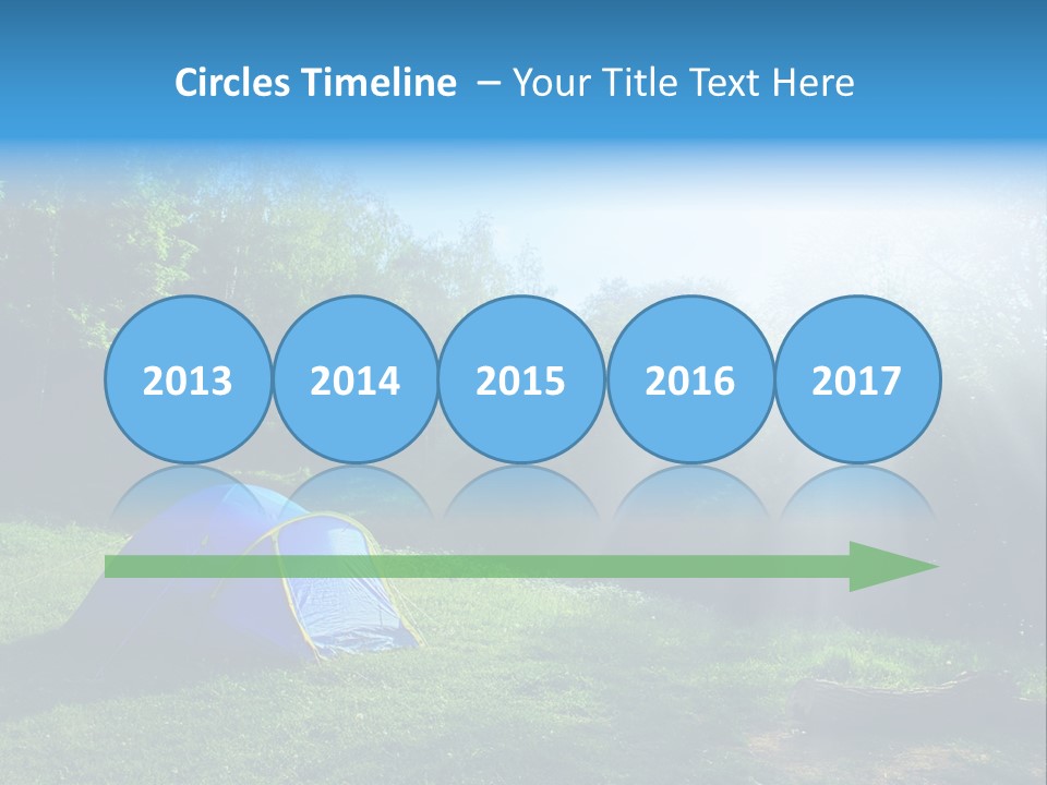 Tourist Tent In The Green Fores, Blue Sky And Sun PowerPoint Template