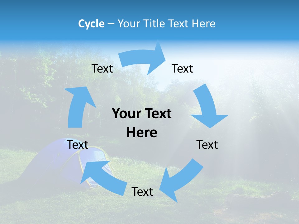 Tourist Tent In The Green Fores, Blue Sky And Sun PowerPoint Template