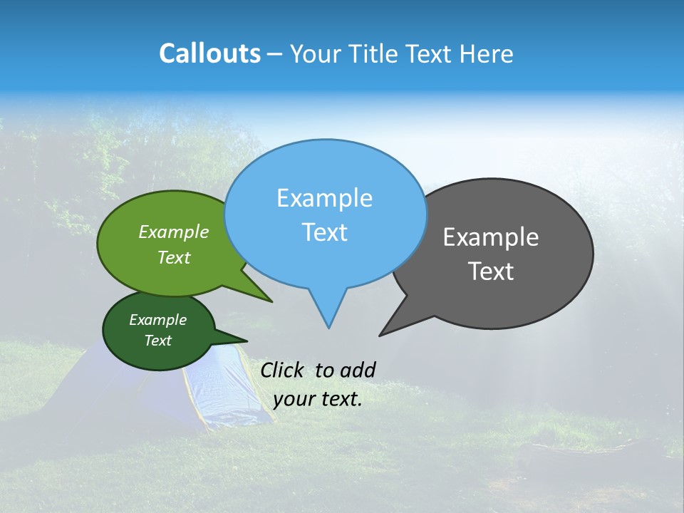 Tourist Tent In The Green Fores, Blue Sky And Sun PowerPoint Template