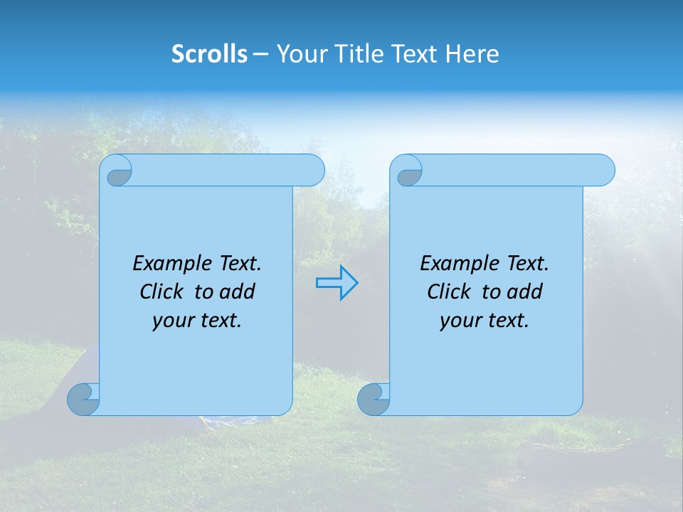 Tourist Tent In The Green Fores, Blue Sky And Sun PowerPoint Template