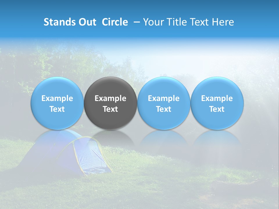 Tourist Tent In The Green Fores, Blue Sky And Sun PowerPoint Template