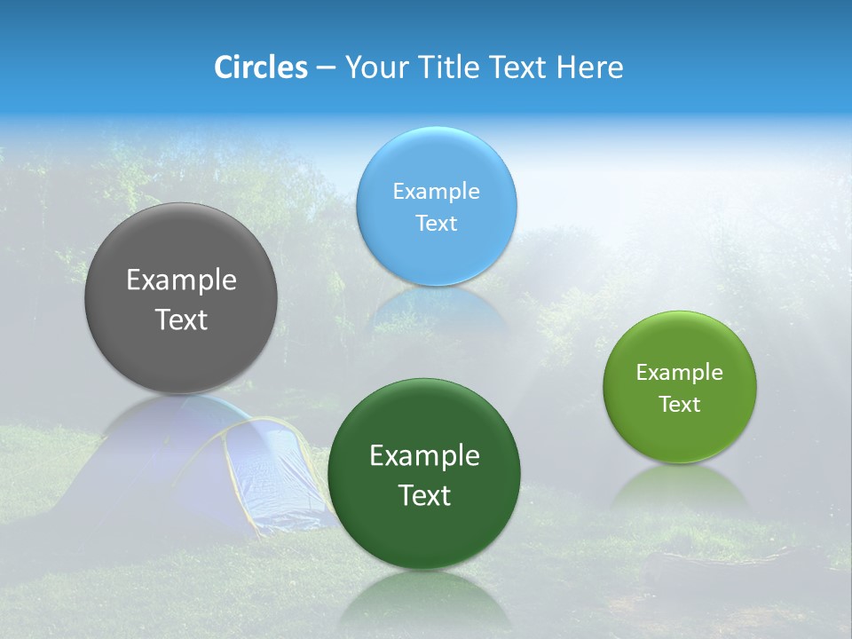 Tourist Tent In The Green Fores, Blue Sky And Sun PowerPoint Template