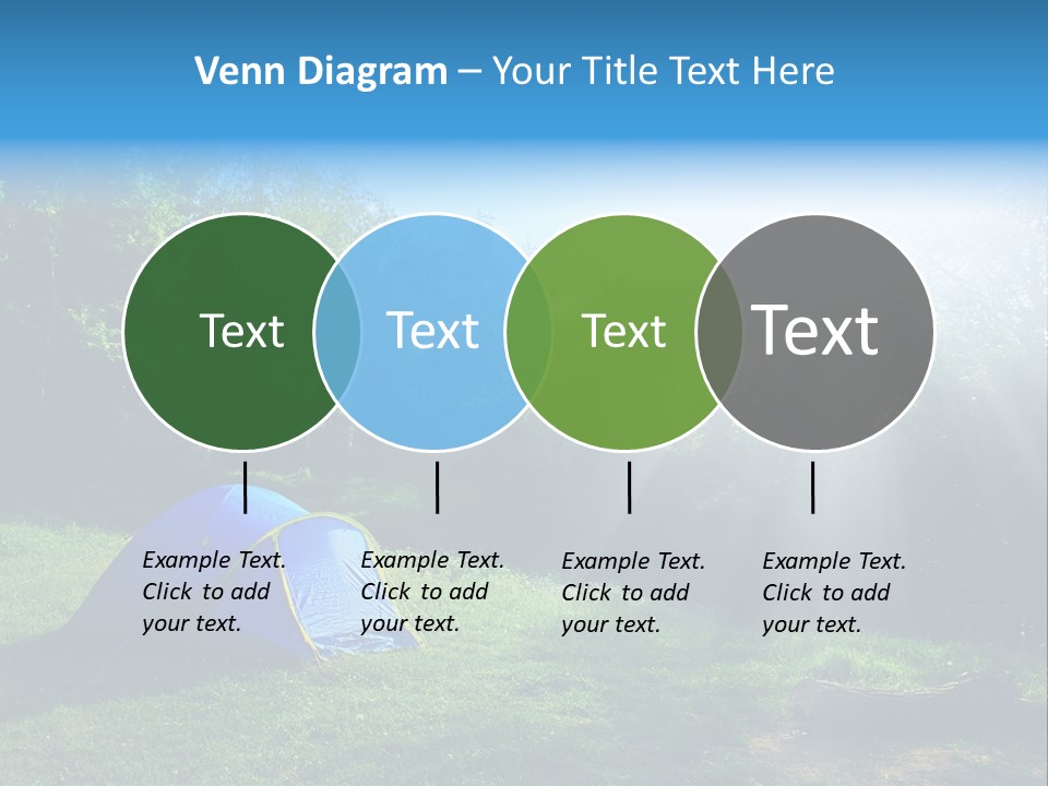 Tourist Tent In The Green Fores, Blue Sky And Sun PowerPoint Template