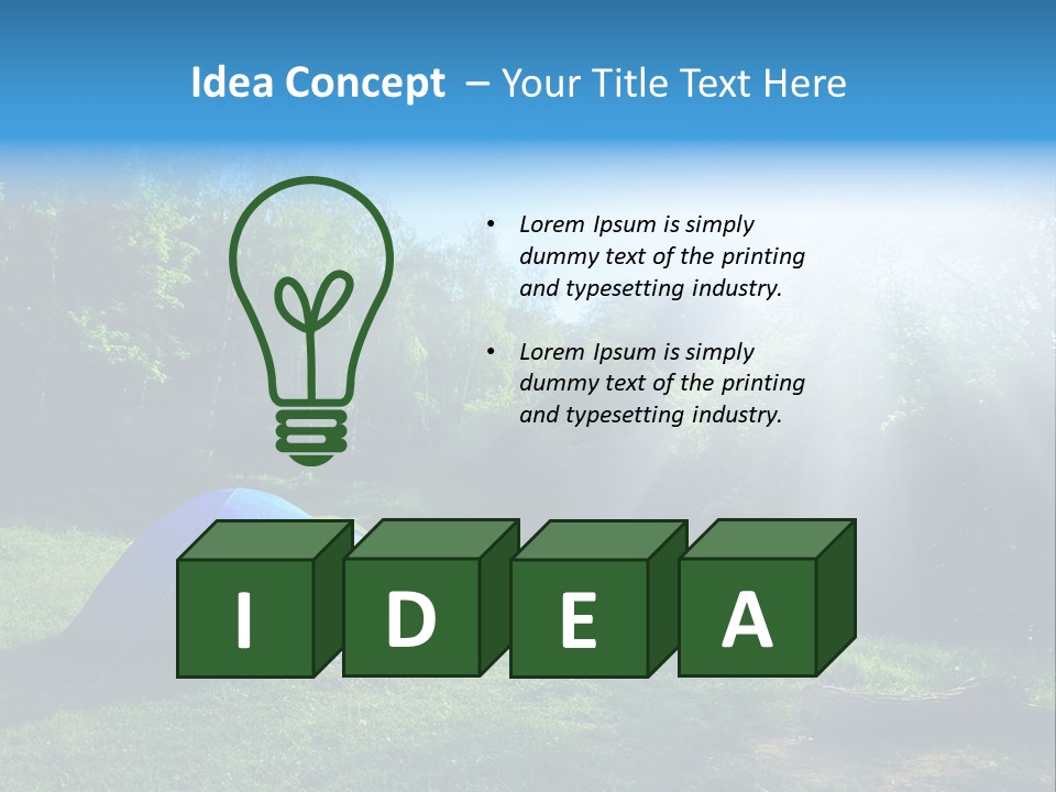 Tourist Tent In The Green Fores, Blue Sky And Sun PowerPoint Template