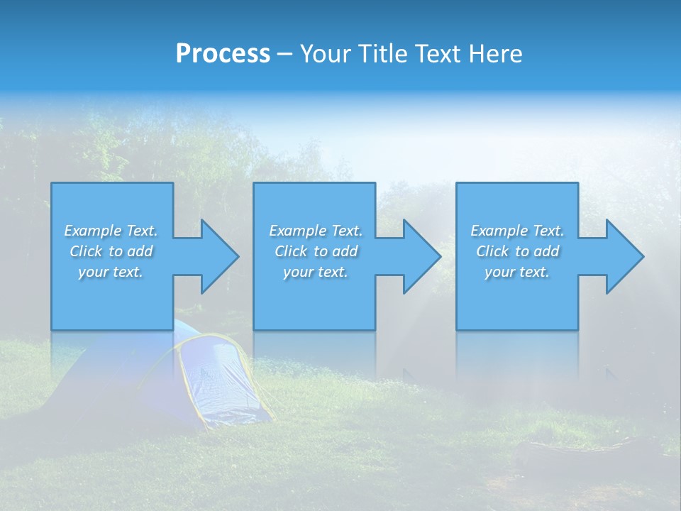 Tourist Tent In The Green Fores, Blue Sky And Sun PowerPoint Template